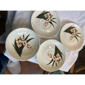 Santa Anita Ware Flowers of Hawaii SHELL GINGER 4 Plates & Bowls Flower Vintage